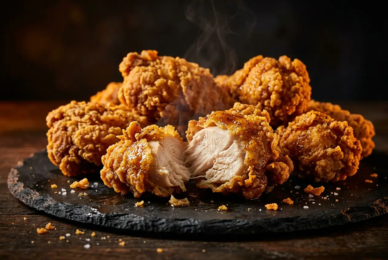 Golden crispy broasted chicken