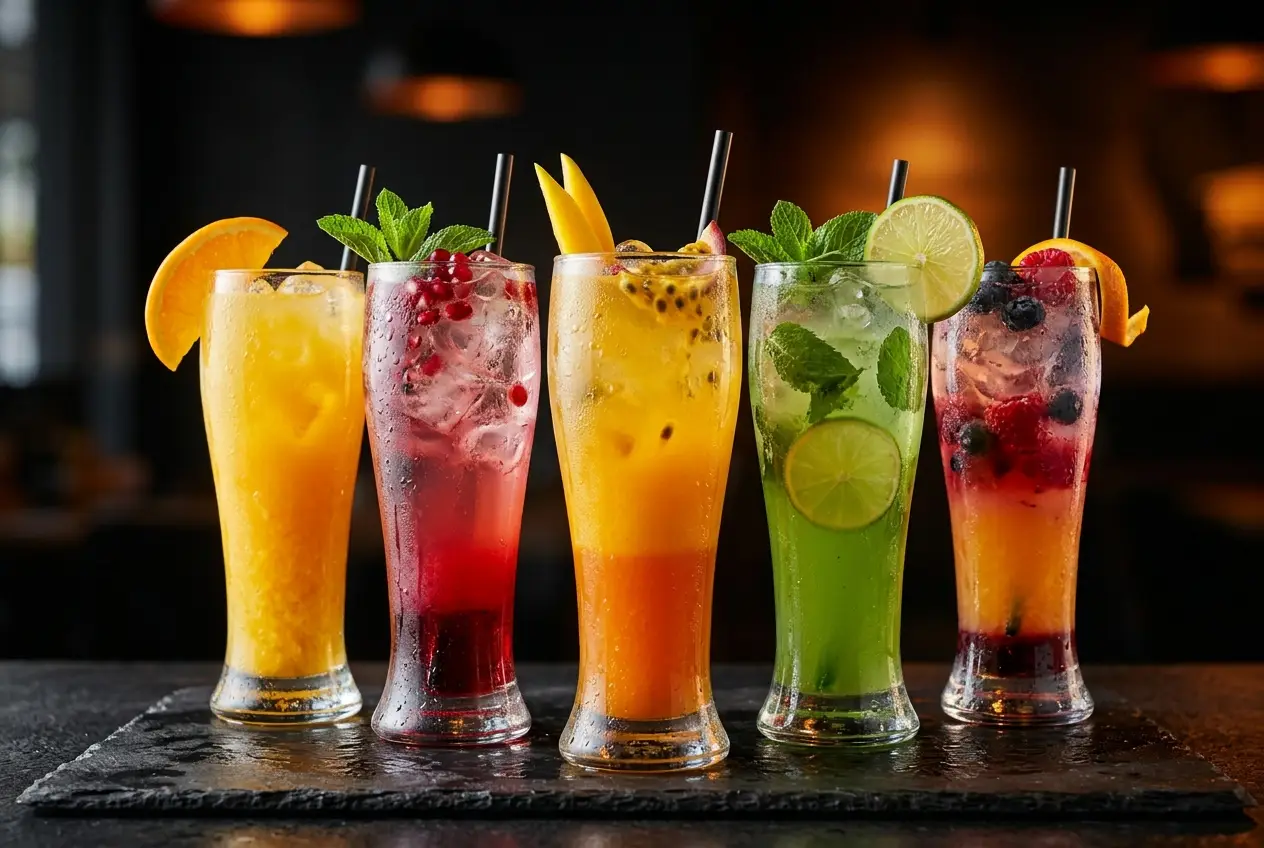 Fresh fruit juices and cocktails